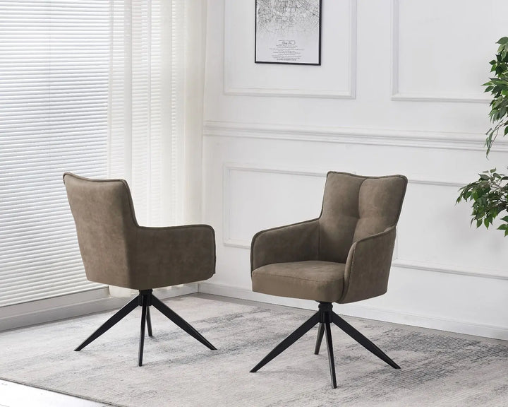 Vionni Vintage Taupe Suede Swivel Dining Chair – Modern Elegance Giatalia