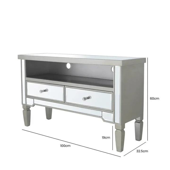 Vista 2 Drawer Champagne Wood Mirror Entertainment Unit #NJ Home Interiors#