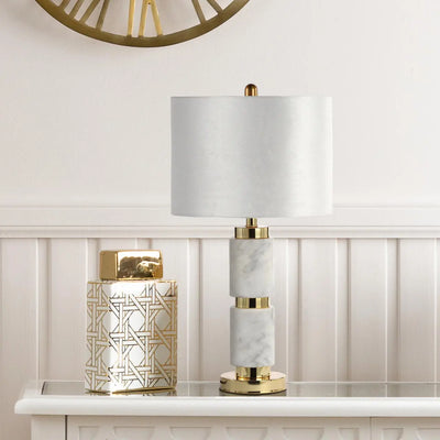 White Marble Table Lamp with Cream Velvet Shade #NJ Home Interiors#