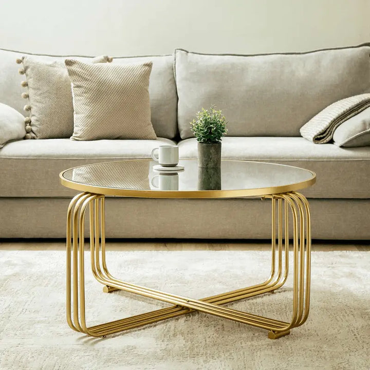 Yuan Gold Metal with Mirror Top Coffee Table #NJ Home Interiors#
