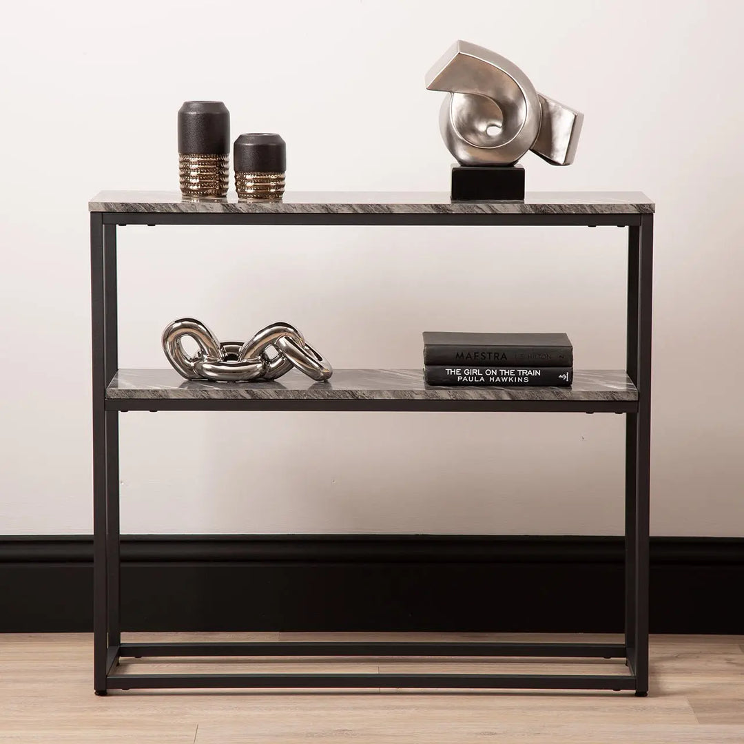 Alora Black Metal 2 Tier Console Table - LUX-HOM