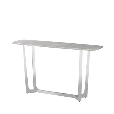 Carrara Chrome Metal Console Table with Grey Faux Marble Top - LUX-HOM