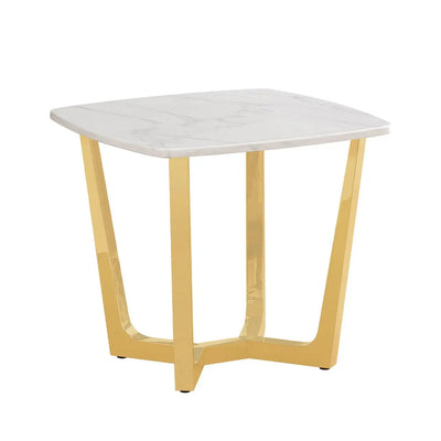 Carrara Gold Metal End Table with White Faux Marble Top - LUX-HOM