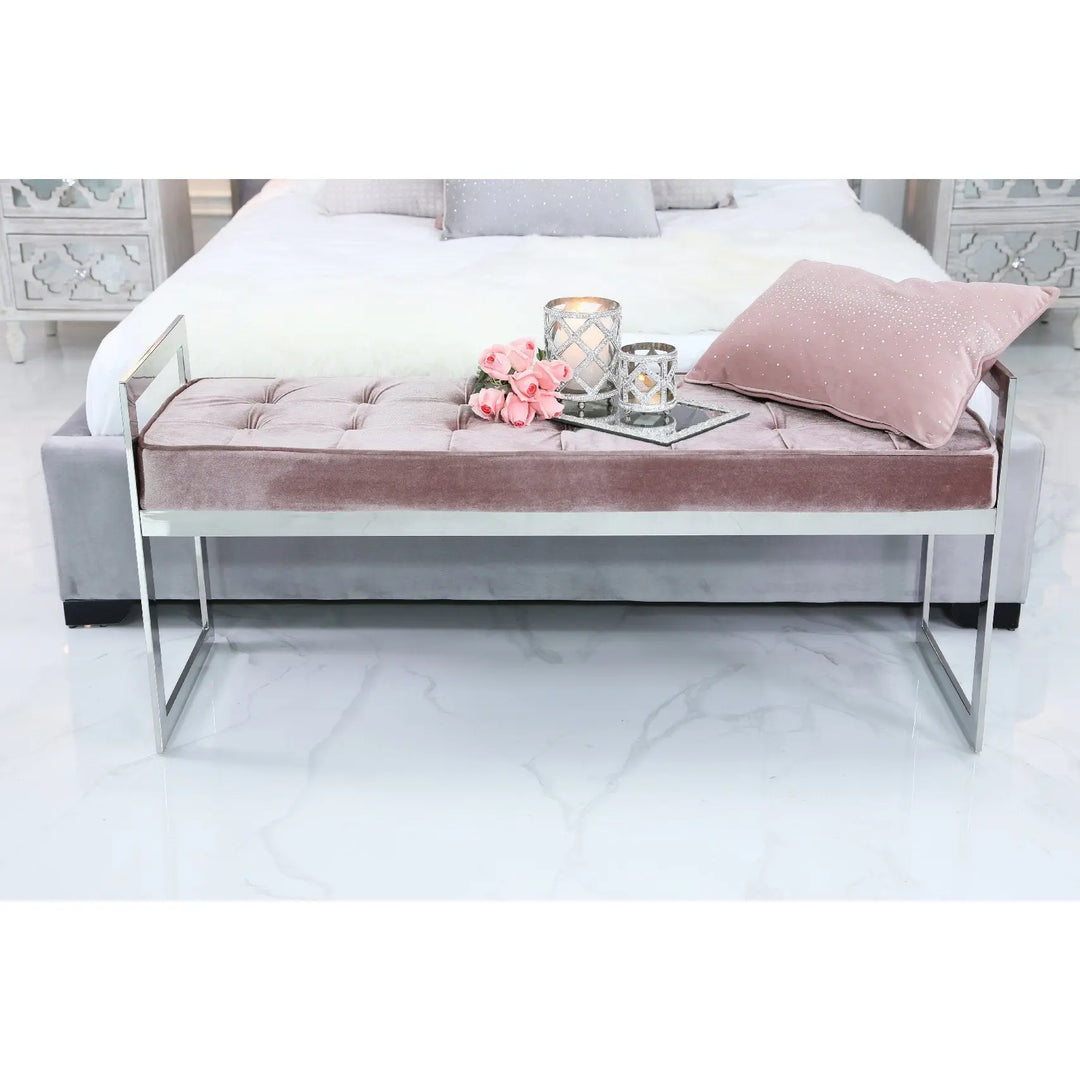 Denver Bench - Stainless Steel with Upholstered Seat - Blush Pink - LUX-HOM