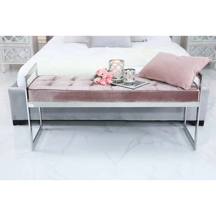 Denver Bench - Stainless Steel with Upholstered Seat - Blush Pink - LUX-HOM