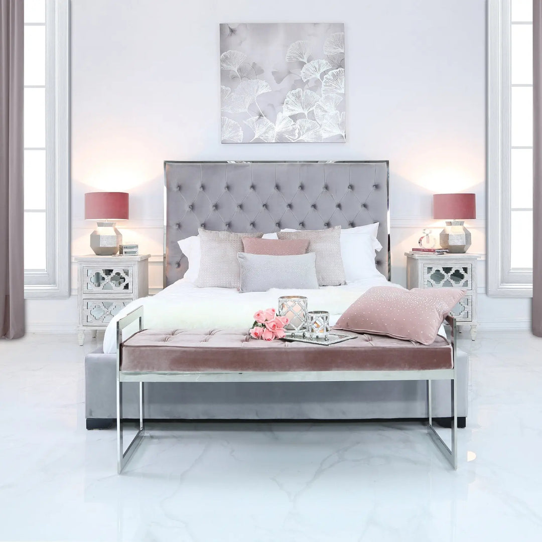 Denver Bench - Stainless Steel with Upholstered Seat - Blush Pink - LUX-HOM