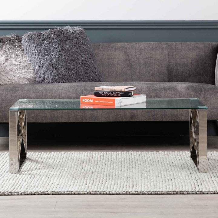 Denver Glass Coffee Table - Chrome - LUX-HOM