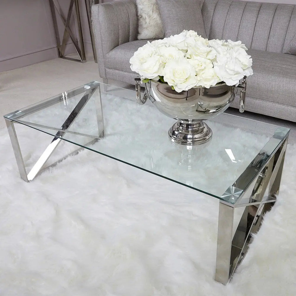 Denver Glass Coffee Table - Chrome - LUX-HOM