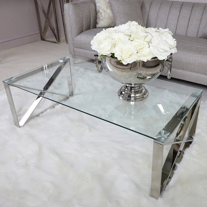 Denver Glass Coffee Table - Chrome - LUX-HOM