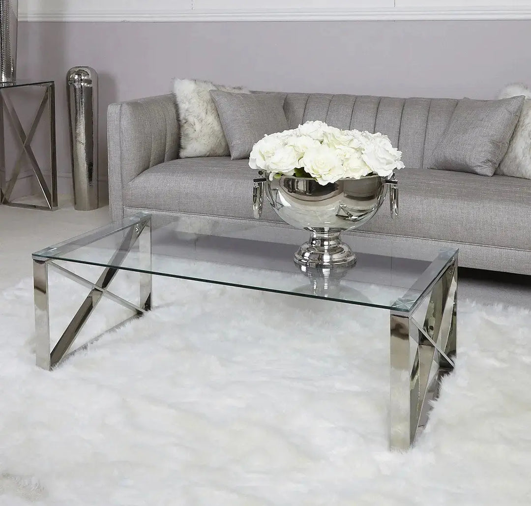 Denver Glass Coffee Table - Chrome - LUX-HOM