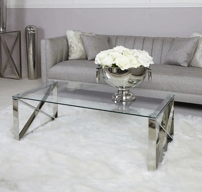 Denver Glass Coffee Table - Chrome - LUX-HOM