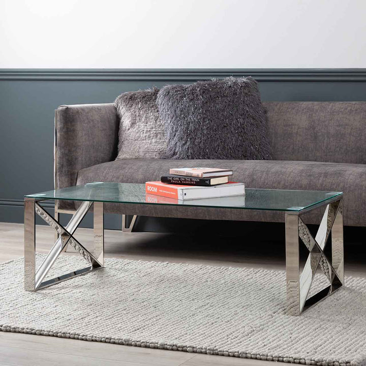 Denver Glass Coffee Table - Chrome - LUX-HOM