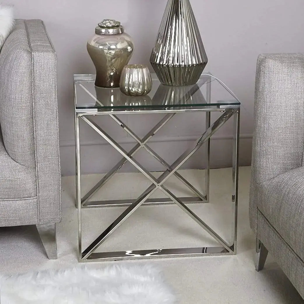 Denver Glass End Table - Chrome - LUX-HOM
