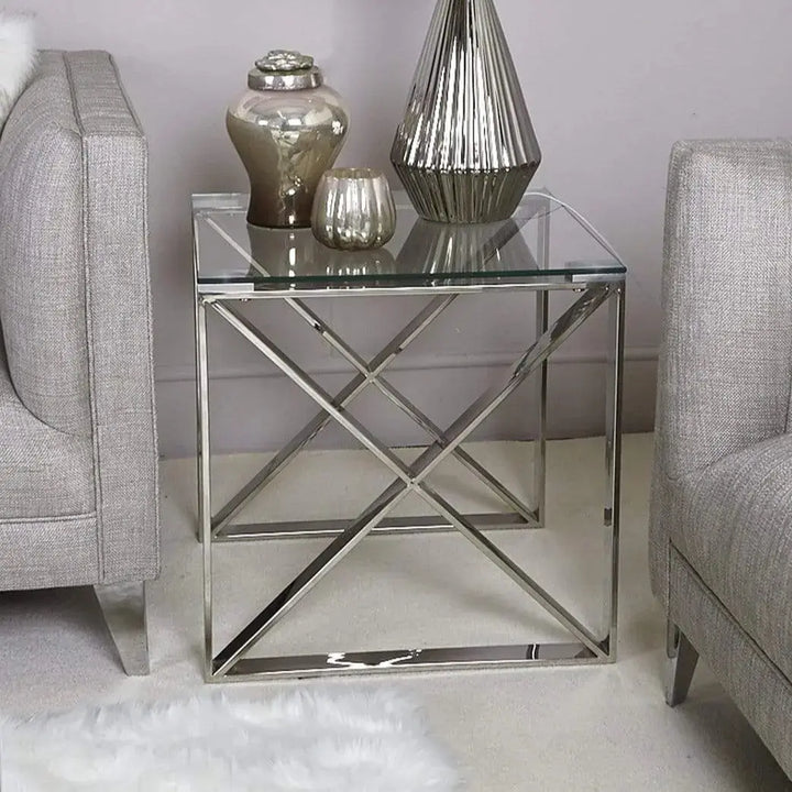 Denver Glass End Table - Chrome - LUX-HOM