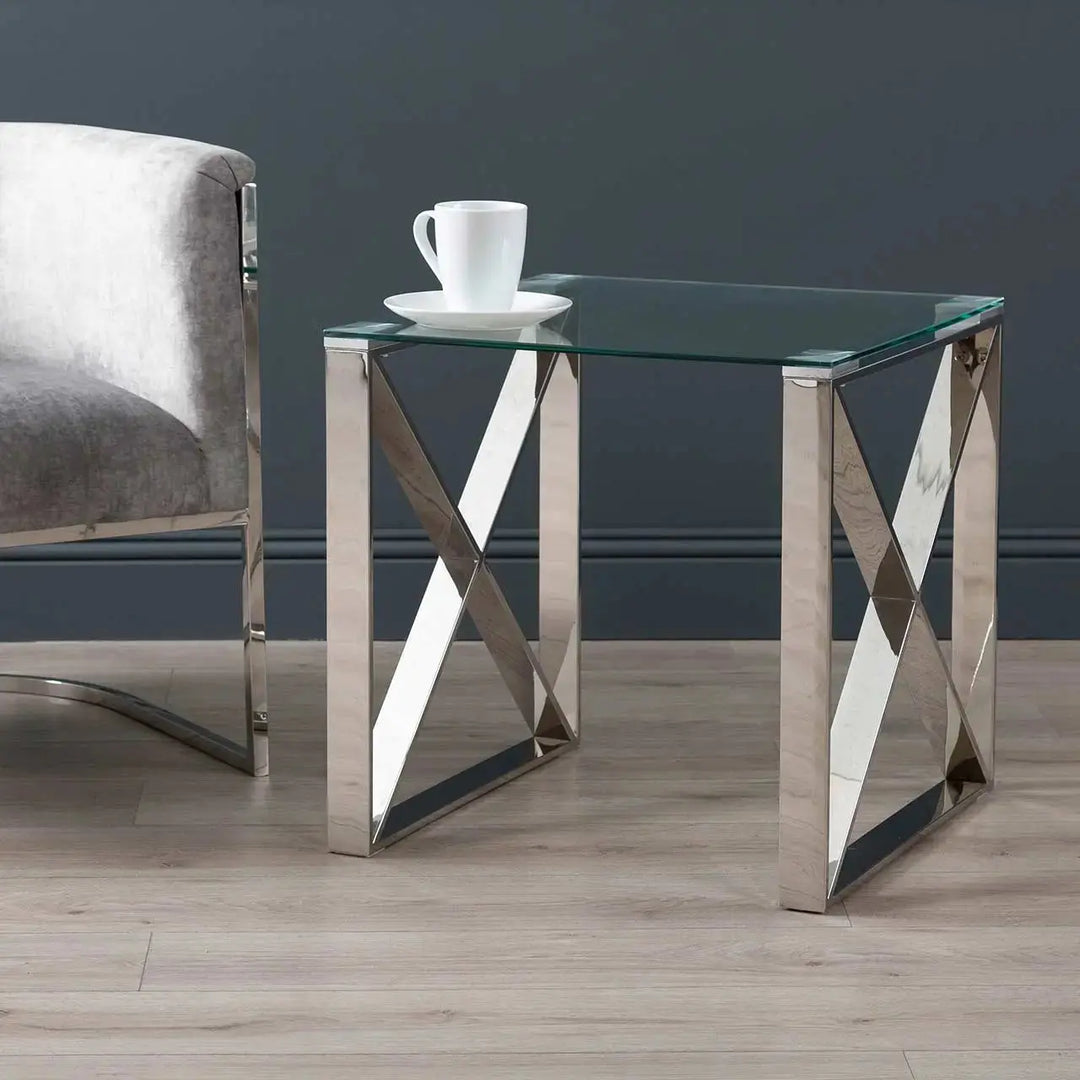 Denver Glass End Table - Chrome - LUX-HOM