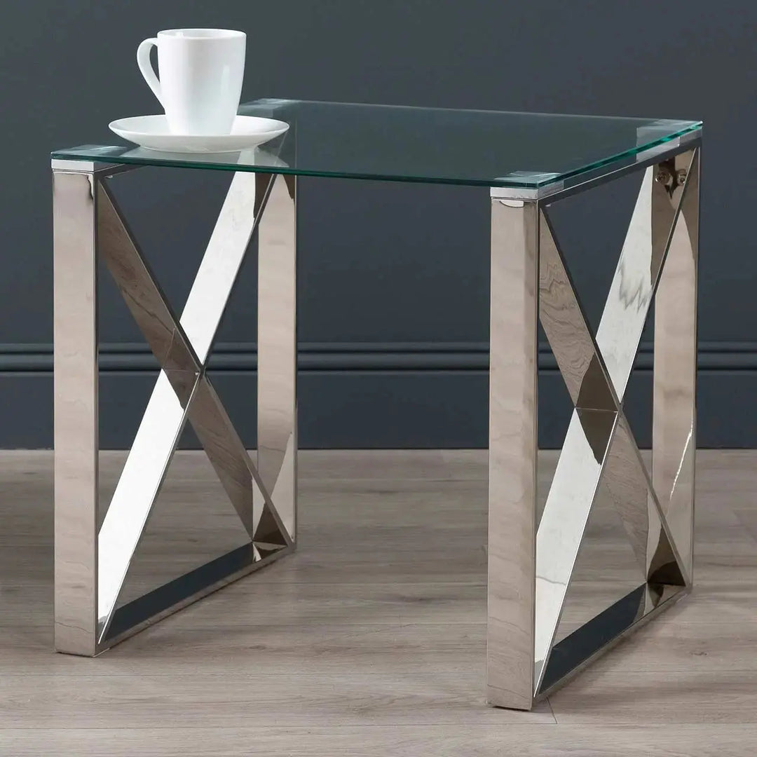 Denver Glass End Table - Chrome - LUX-HOM