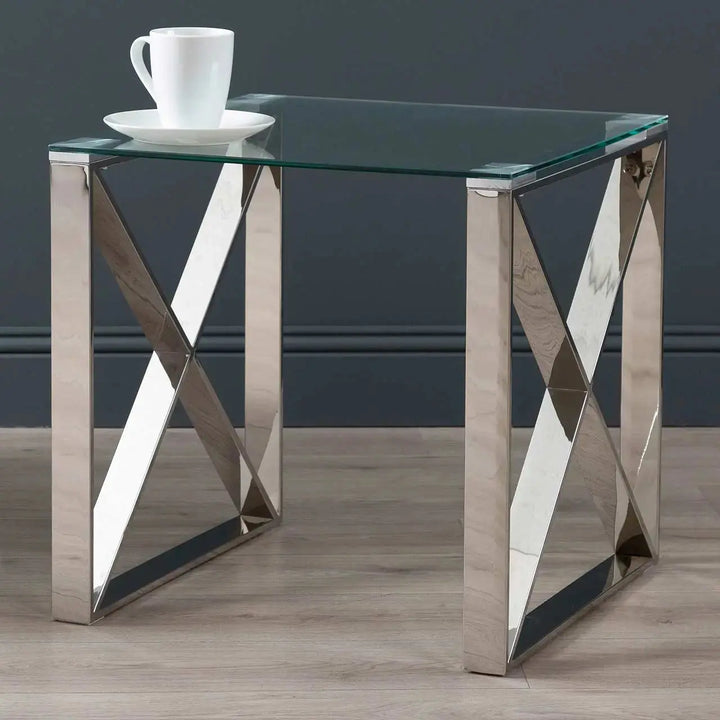 Denver Glass End Table - Chrome - LUX-HOM