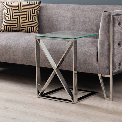 Denver Glass Sofa End Table Chrome - LUX-HOM