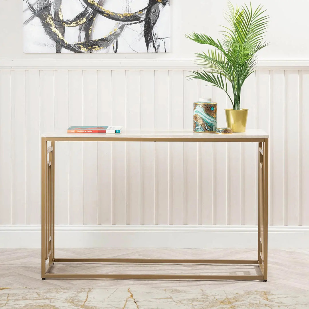 Devon Cream and Gold Console Table - LUX-HOM