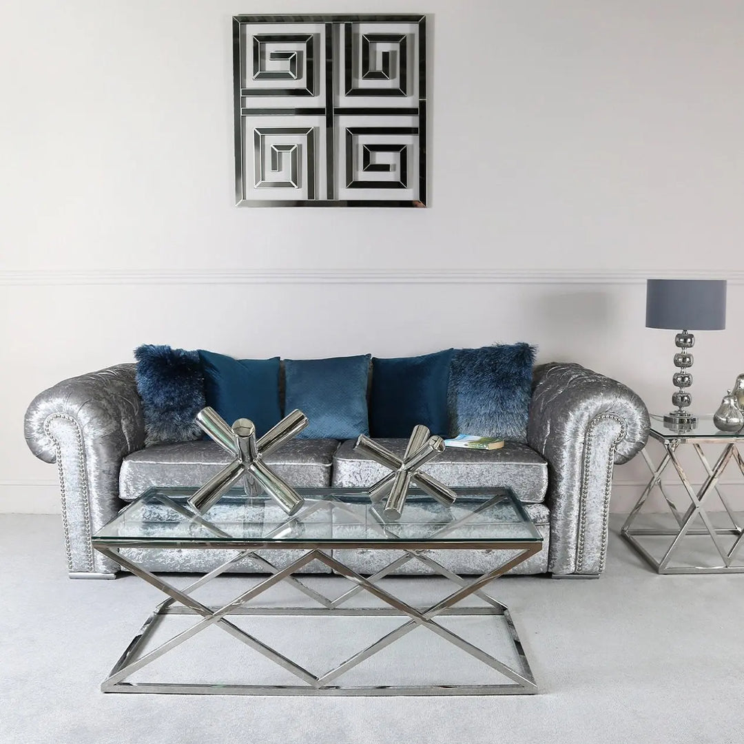 Diamond Prism Glass Coffee Table - Chrome - LUX-HOM