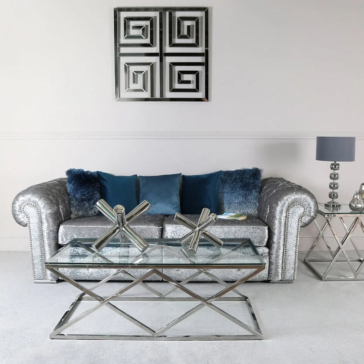 Diamond Prism Glass Coffee Table - Chrome - LUX-HOM