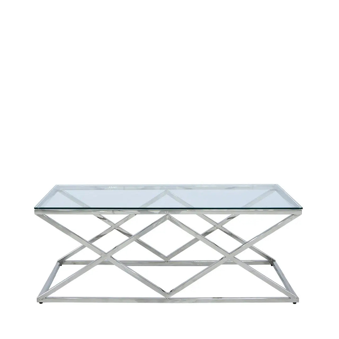 Diamond Prism Glass Coffee Table - Chrome - LUX-HOM