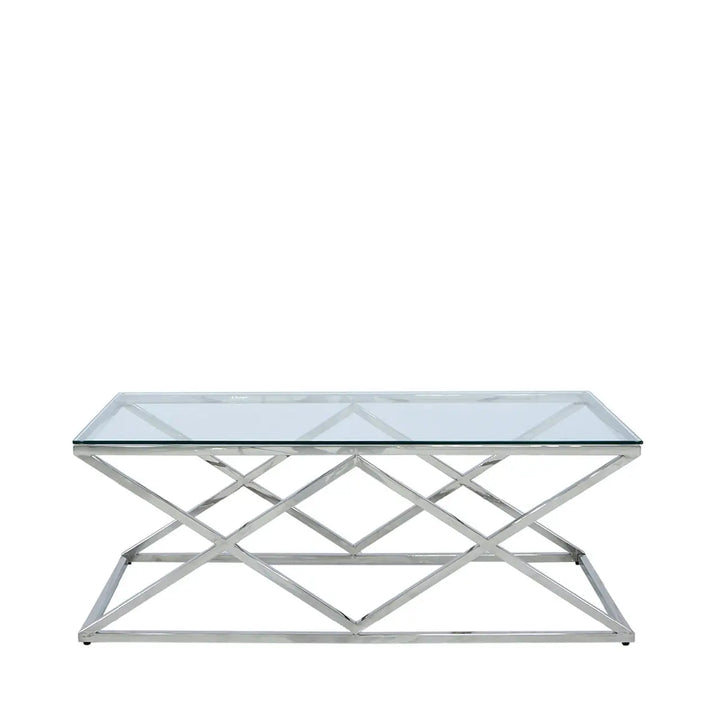 Diamond Prism Glass Coffee Table - Chrome - LUX-HOM