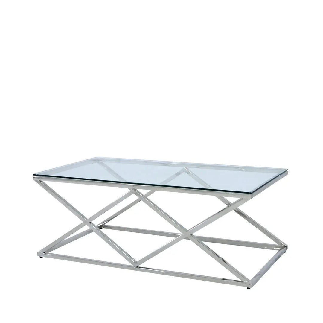 Diamond Prism Glass Coffee Table - Chrome - LUX-HOM
