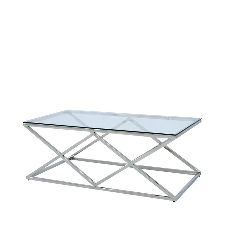 Diamond Prism Glass Coffee Table - Chrome - LUX-HOM