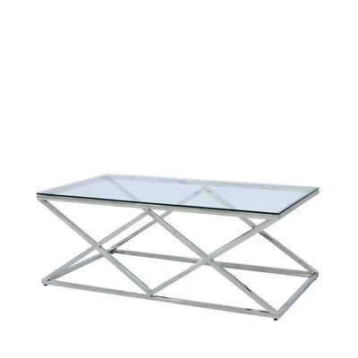 Diamond Prism Glass Coffee Table - Chrome - LUX-HOM