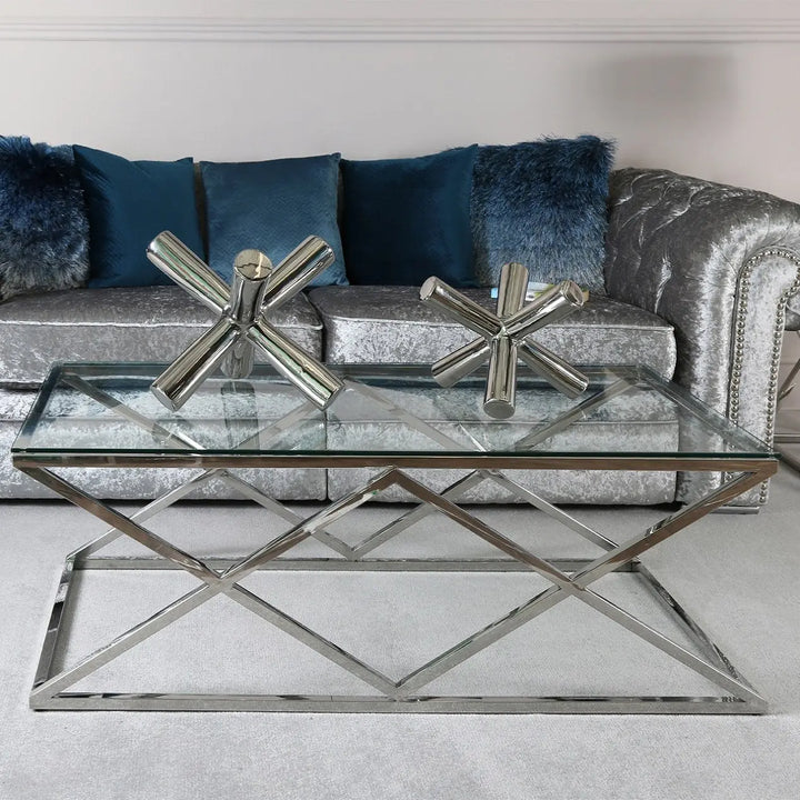 Diamond Prism Glass Coffee Table - Chrome - LUX-HOM