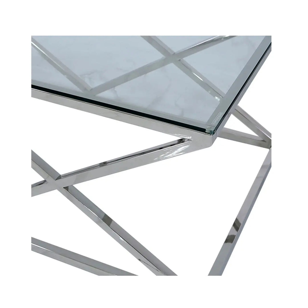 Diamond Prism Glass Coffee Table - Chrome - LUX-HOM