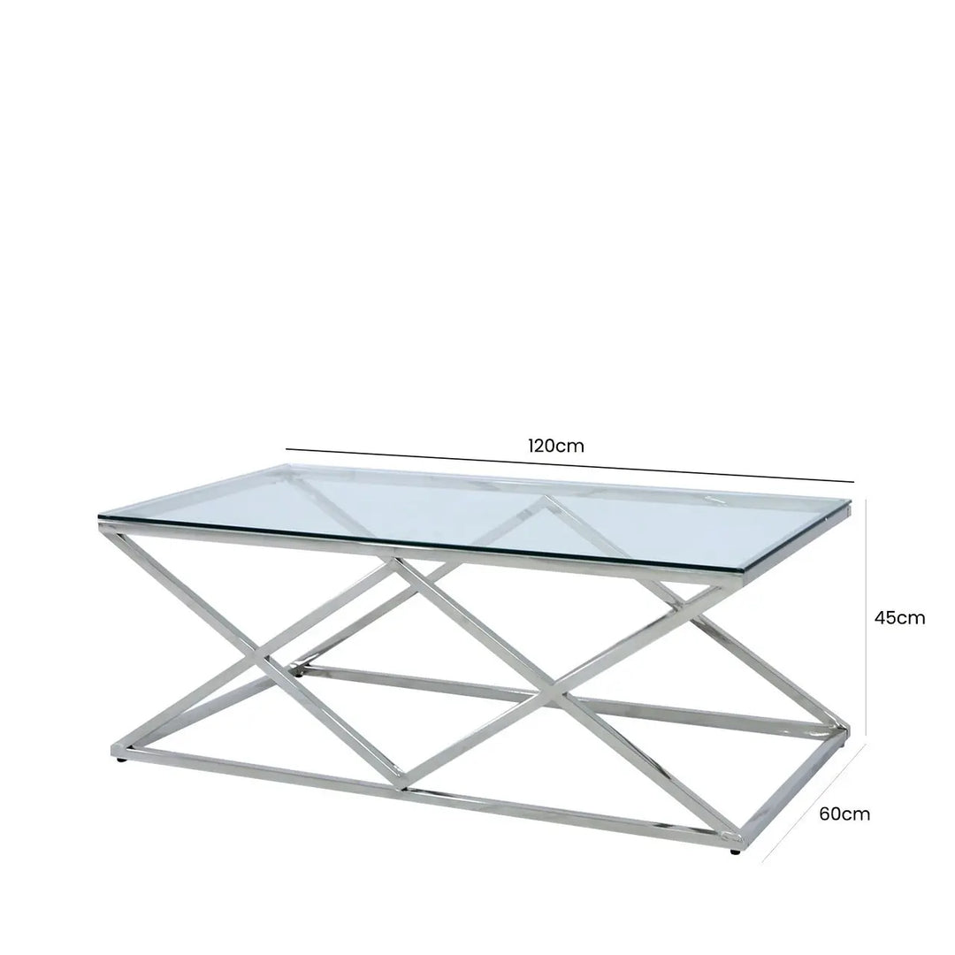 Diamond Prism Glass Coffee Table - Chrome - LUX-HOM