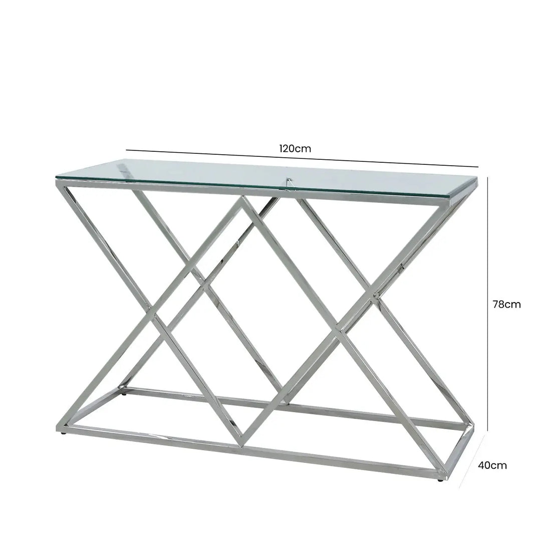 Diamond Prism Glass Console Table - Chrome - LUX-HOM