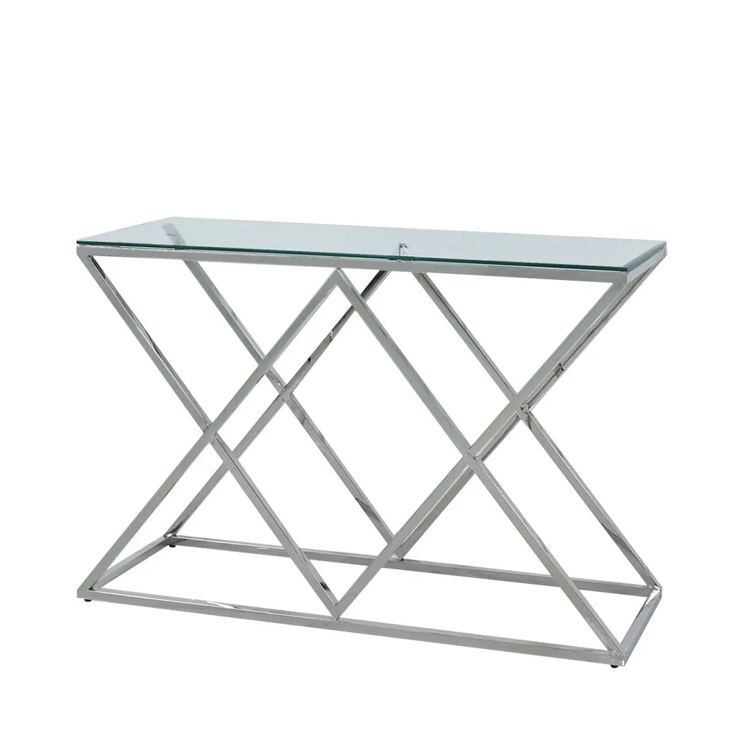 Diamond Prism Glass Console Table - Chrome - LUX-HOM