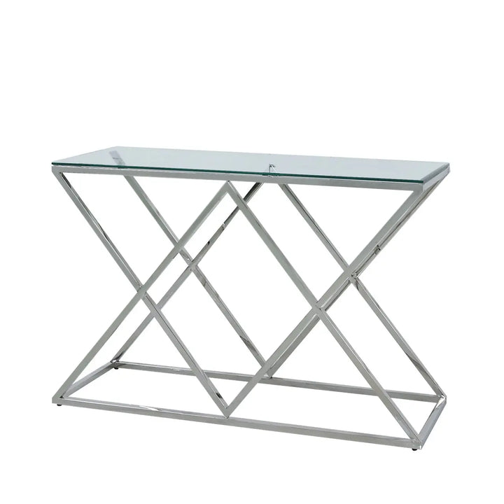 Diamond Prism Glass Console Table - Chrome - LUX-HOM