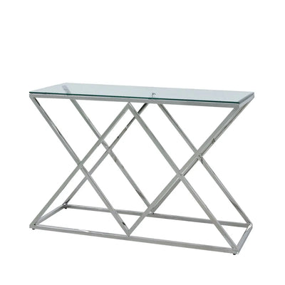 Diamond Prism Glass Console Table - Chrome - LUX-HOM