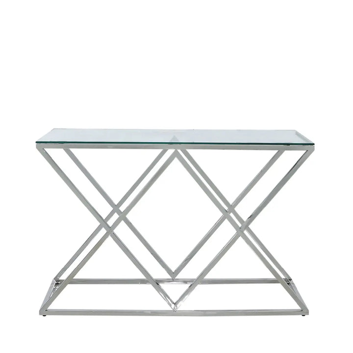 Diamond Prism Glass Console Table - Chrome - LUX-HOM