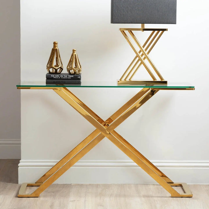 Forma Glass and Metal Console Table Gold - LUX-HOM