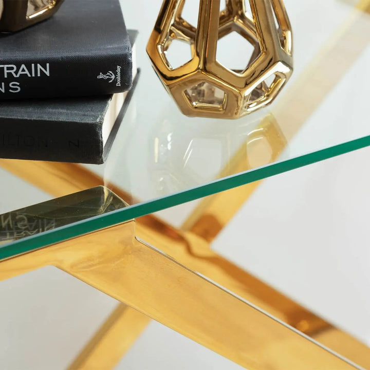 Forma Glass and Metal Console Table Gold - LUX-HOM