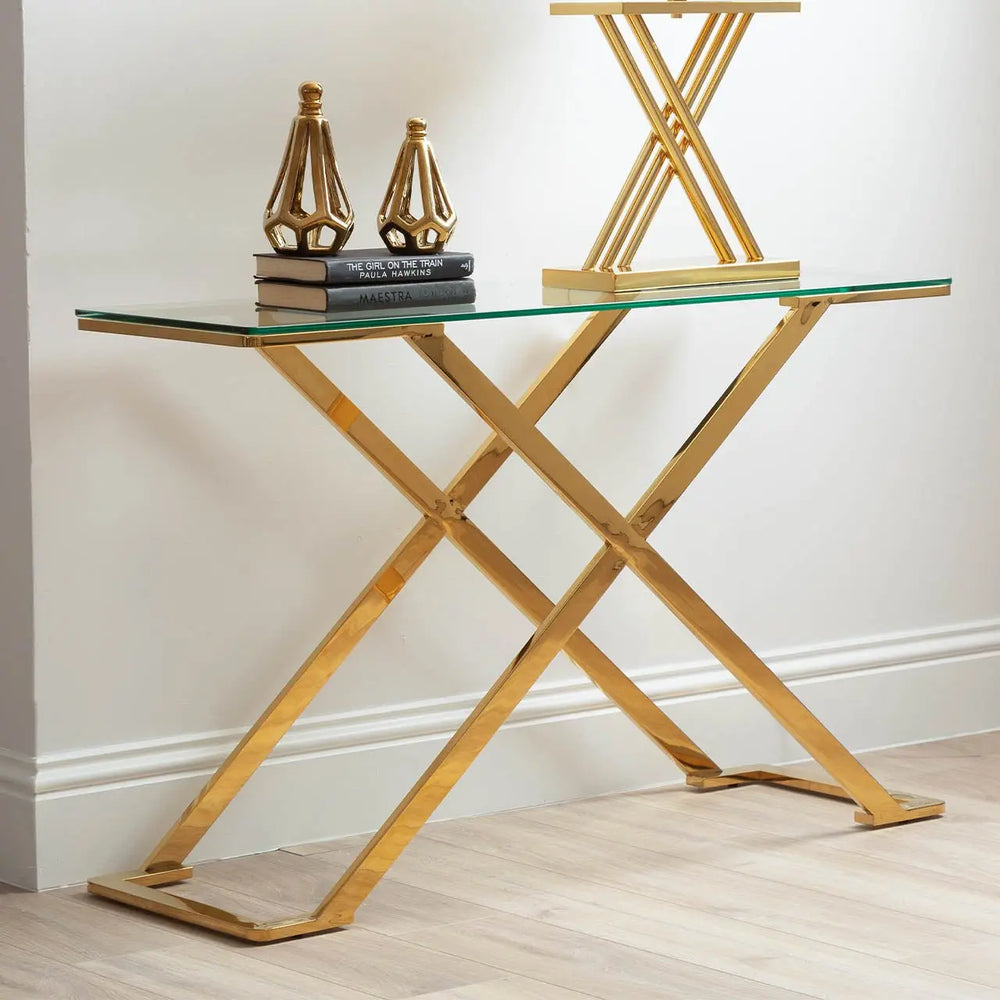 Forma Glass and Metal Console Table Gold - LUX-HOM