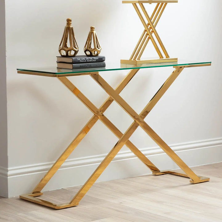 Forma Glass and Metal Console Table Gold - LUX-HOM
