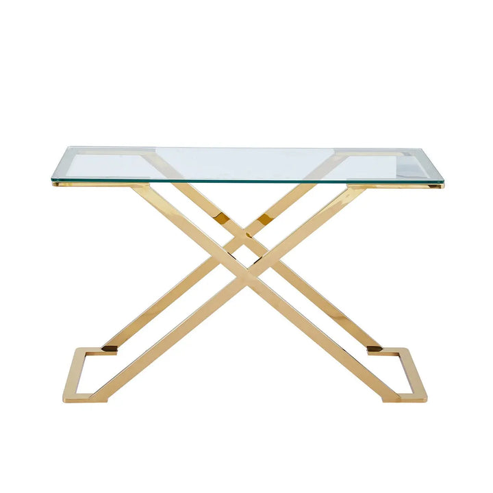 Forma Glass and Metal Console Table Gold - LUX-HOM