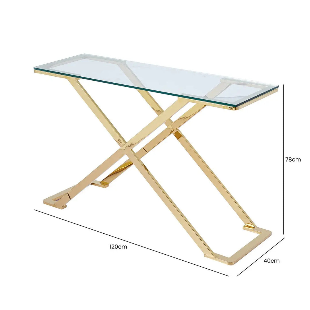 Forma Glass and Metal Console Table Gold - LUX-HOM