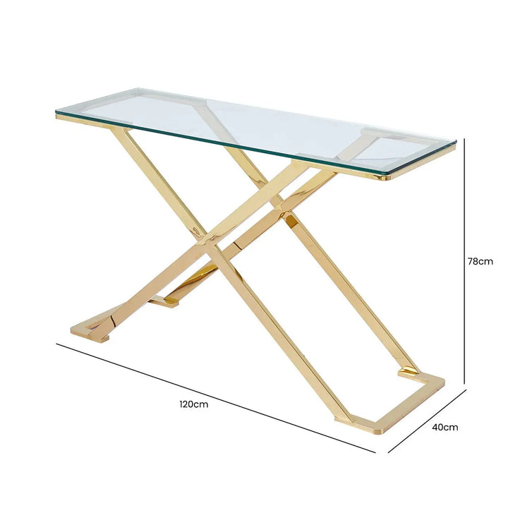 Forma Glass and Metal Console Table Gold - LUX-HOM