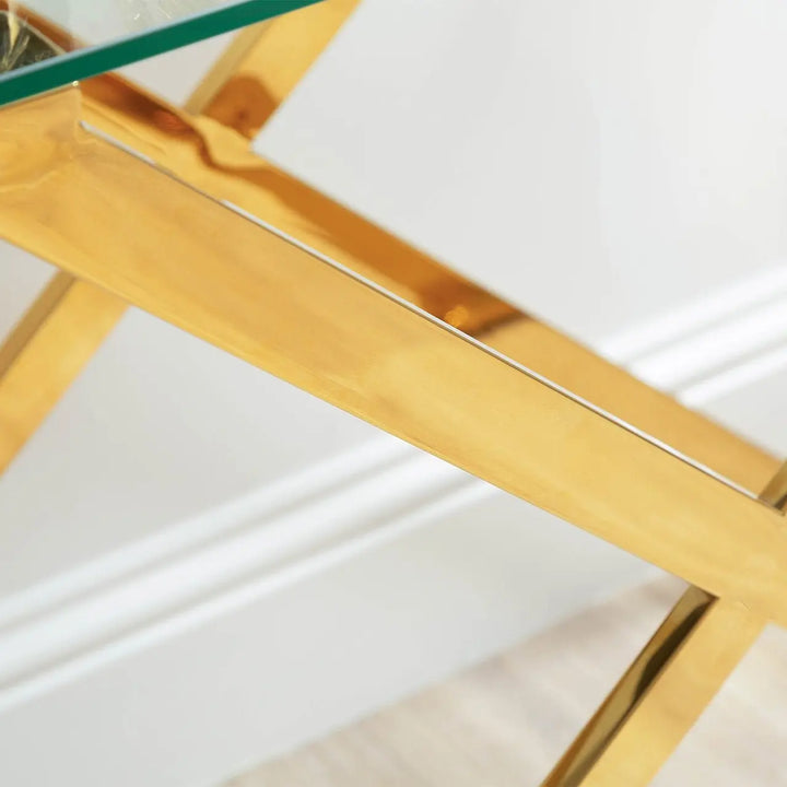 Forma Glass and Metal Console Table Gold - LUX-HOM