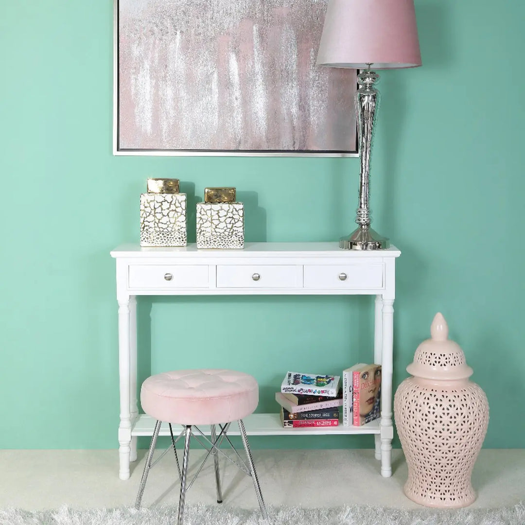 Lina Home Deltar White 3 Drawer Console Table Medium #NJ Home Interiors#