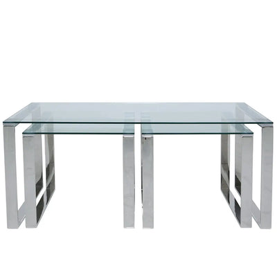 Linear Nest of 3 Tables - 1 Coffee and 2 End Tables - Chrome - LUX-HOM