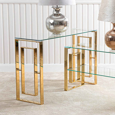 Naples Gold Clear Glass Metal Console Table - LUX-HOM