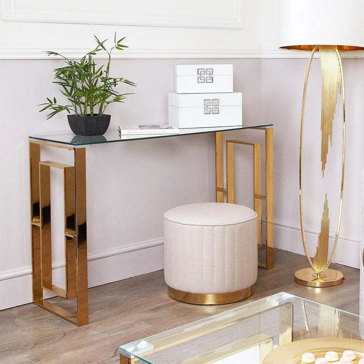 Naples Gold Clear Glass Metal Console Table - LUX-HOM